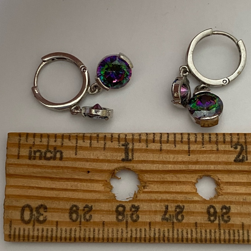 925 Silver earrings double purple green stones - Picture 3 of 6
